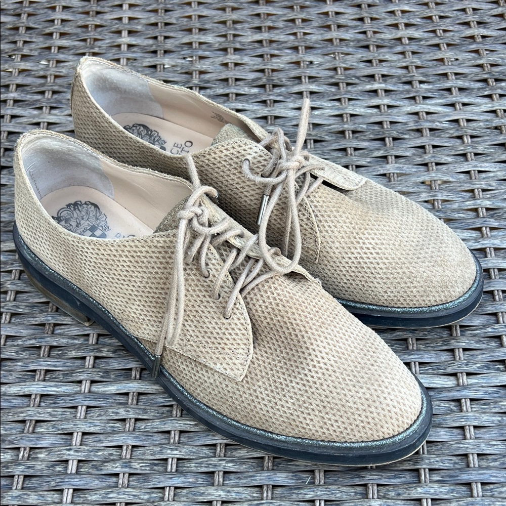 Vince Camuto Beige Tan Textured Lace-Up Shabby Chic Loafer Dress Shoes Size 7‎